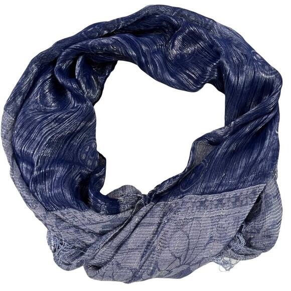 Silvery Navy and Light Blue Scarf with Silver Threading 57X19 - Picture 2 of 14